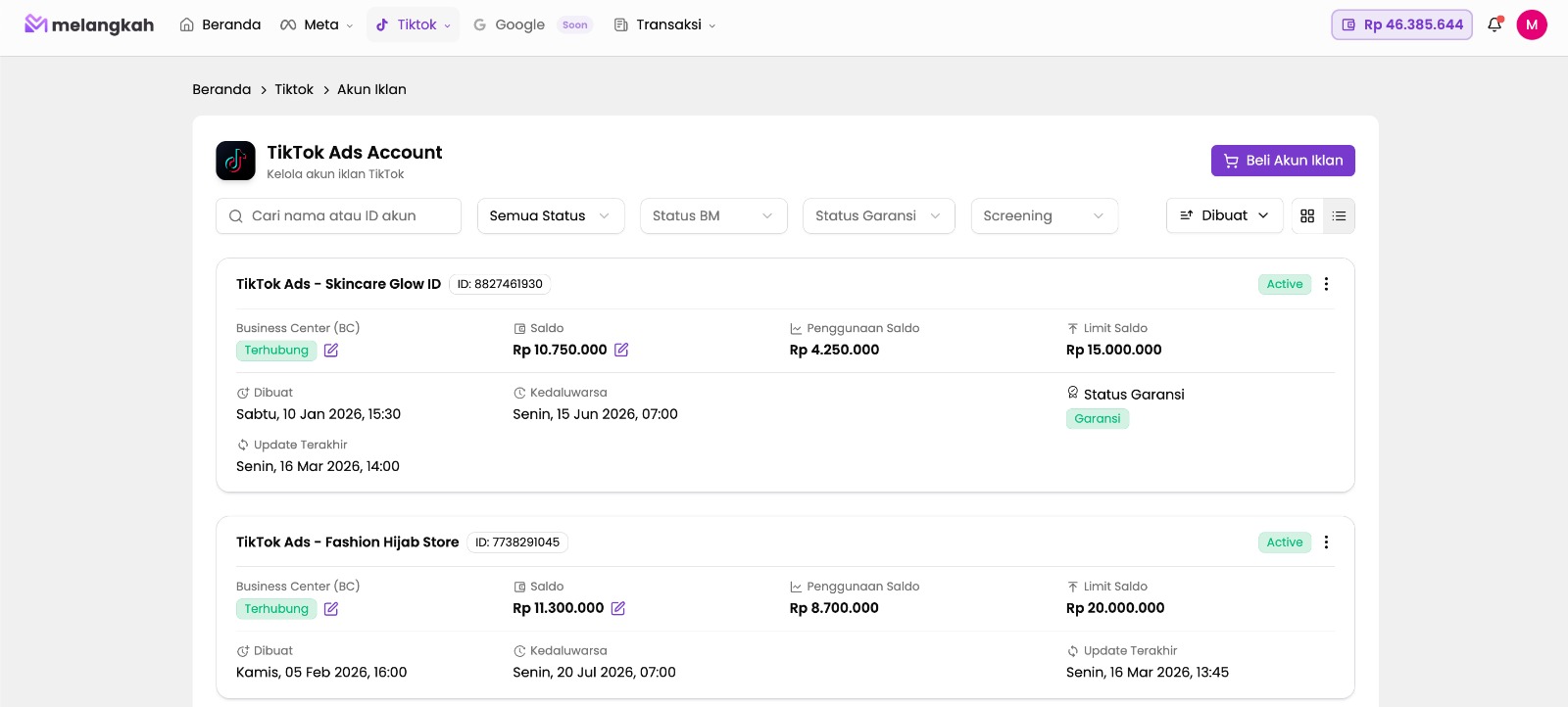 Dashboard TikTok Ads Whitelist